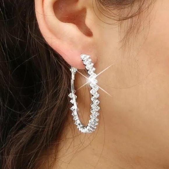 Jewelry - NEW DIAMOND STERLING SILVER HOOP EARRINGS, NICE EARRINGS, CUTE EARRINGS.